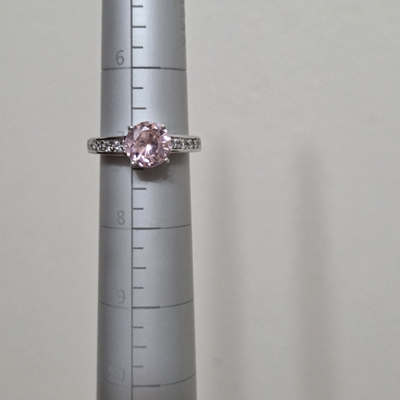 Pink Solitaire Ring with Pavé Accents - Picture 3 of 4